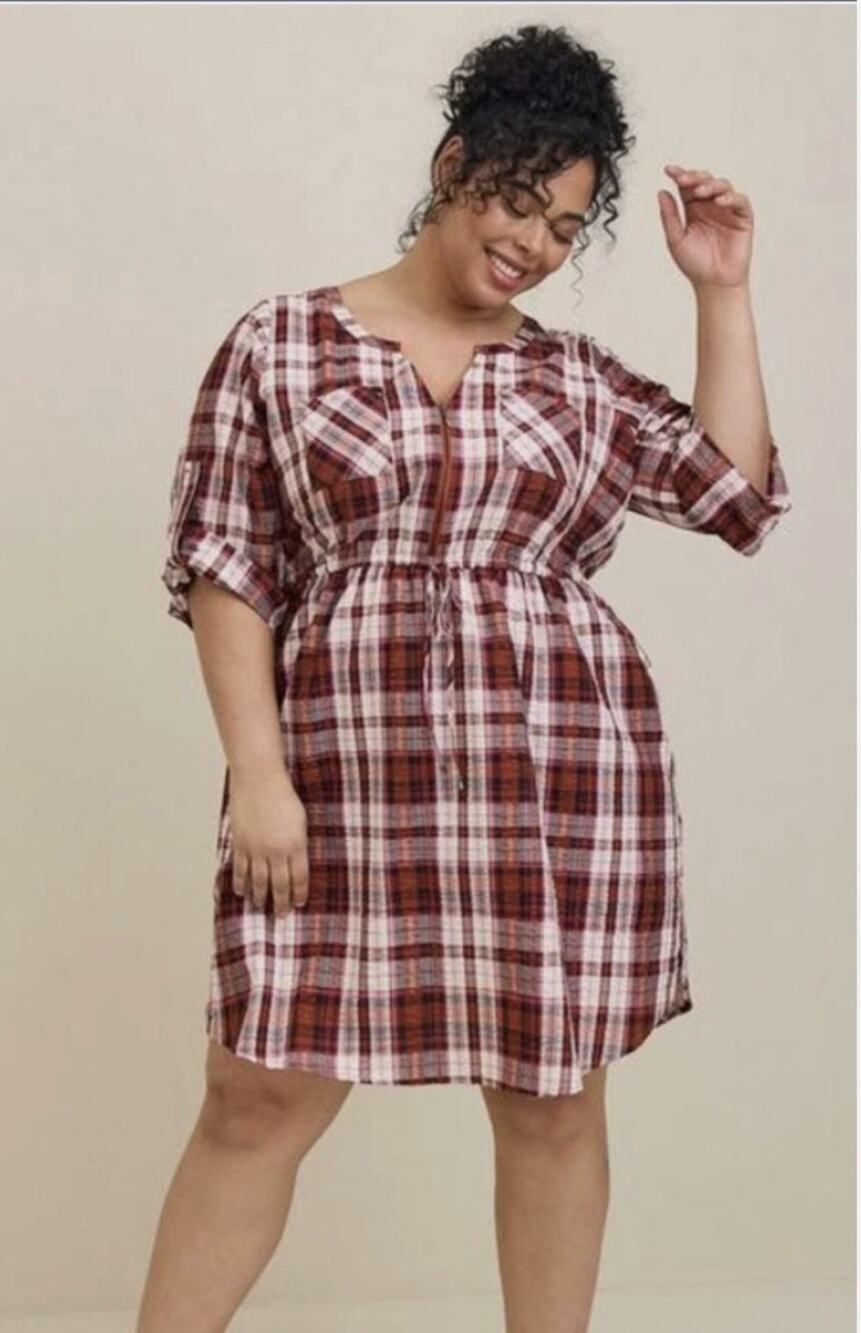 Torrid Mini Challis High-Low Shirt Dress L Women's Plaid Mini Sheer Sucker Zip